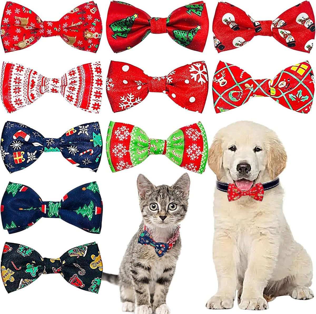 PET SHOW 10pcs/Pack 3.5 * 1.7" Christmas Small Dogs Collar Attachment Bow Ties Xmas Parties Puppies