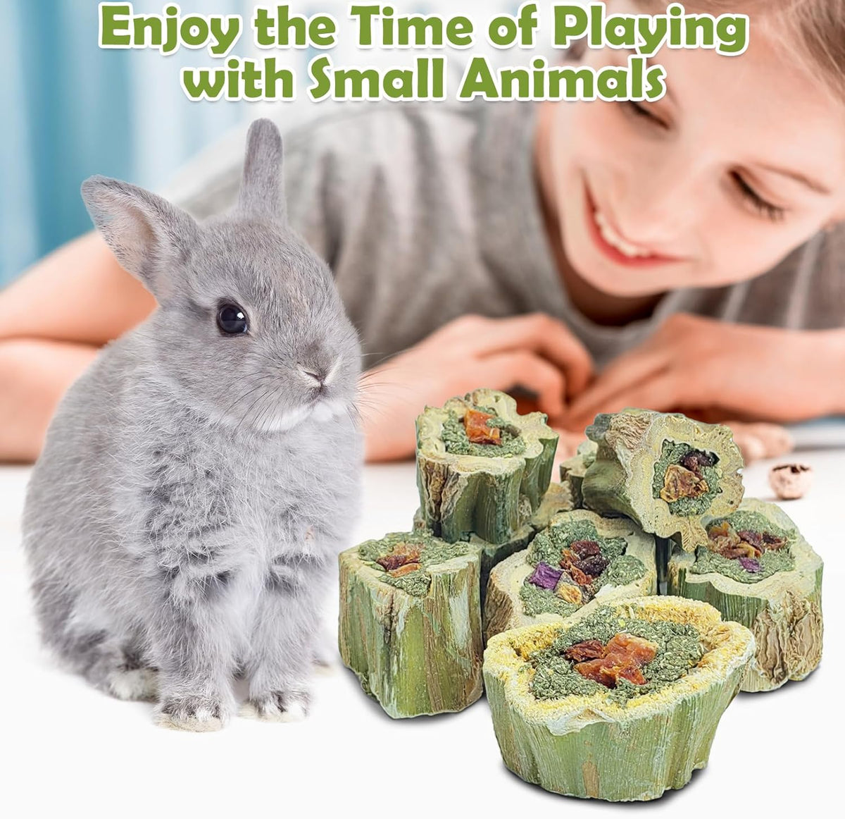 Fhiny Rabbit Chew Toys Natural Baked Papaya Wood Bunny Molar Treats Contain Alfalfa Grass Apple