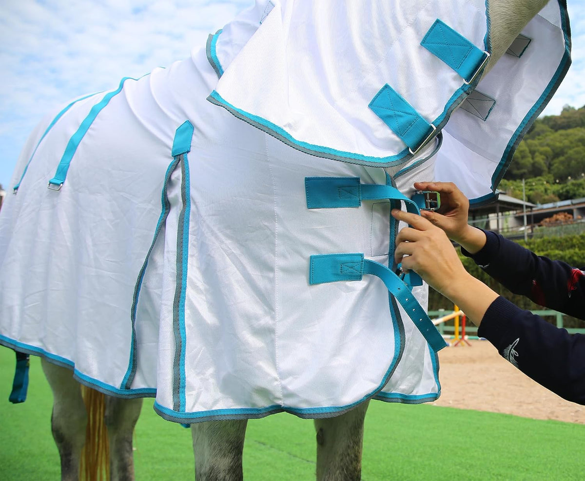 Horse Fly Sheet with Detachable Neck Cover & Belly Wrap, Adjustable Fly Sheet for Horses