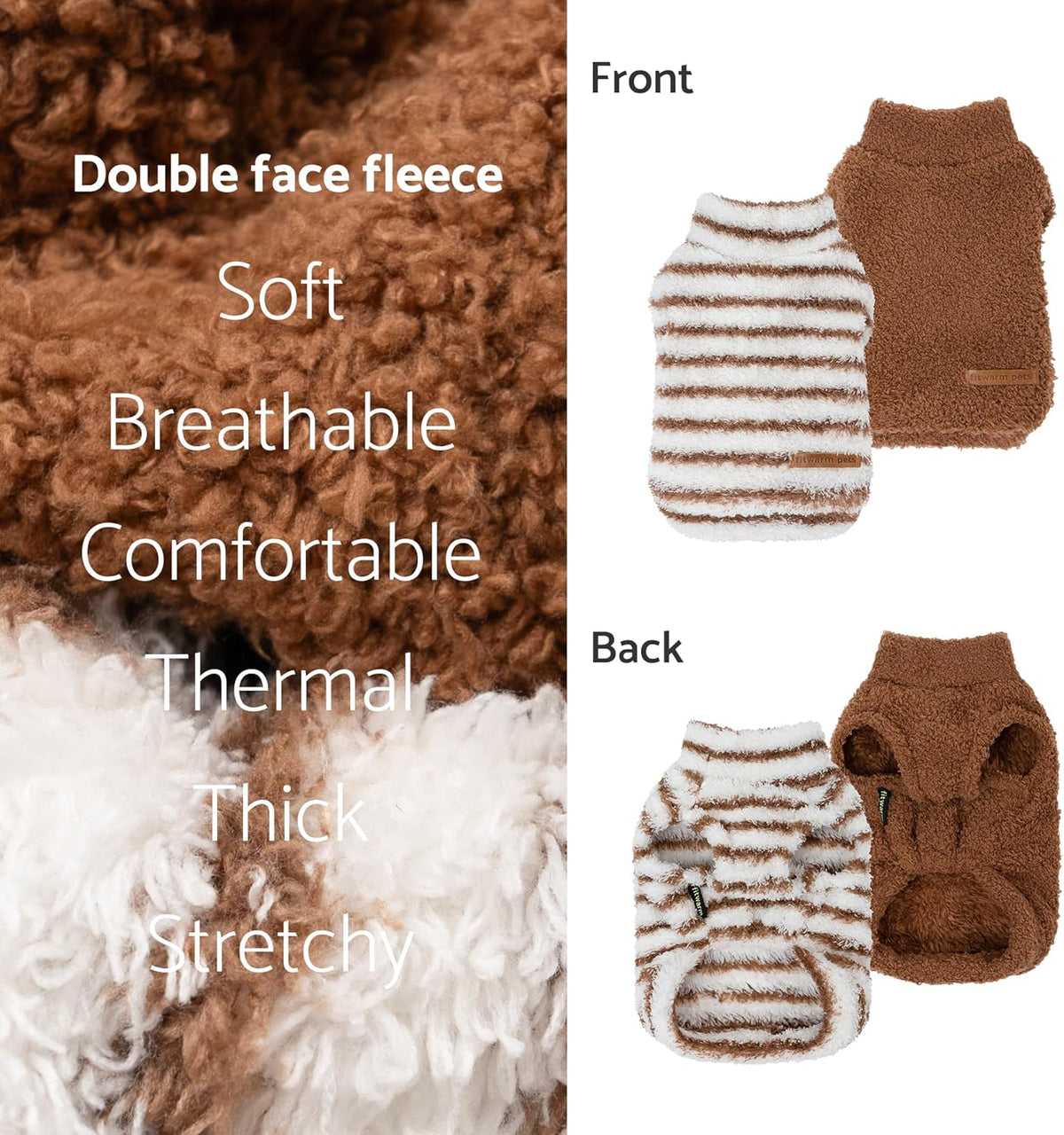 Fitwarm 2 Pack Striped Fleece Dog Sweater, Warm Winter Clothes for Small Dogs Boy Girl, Fuzzy Pet