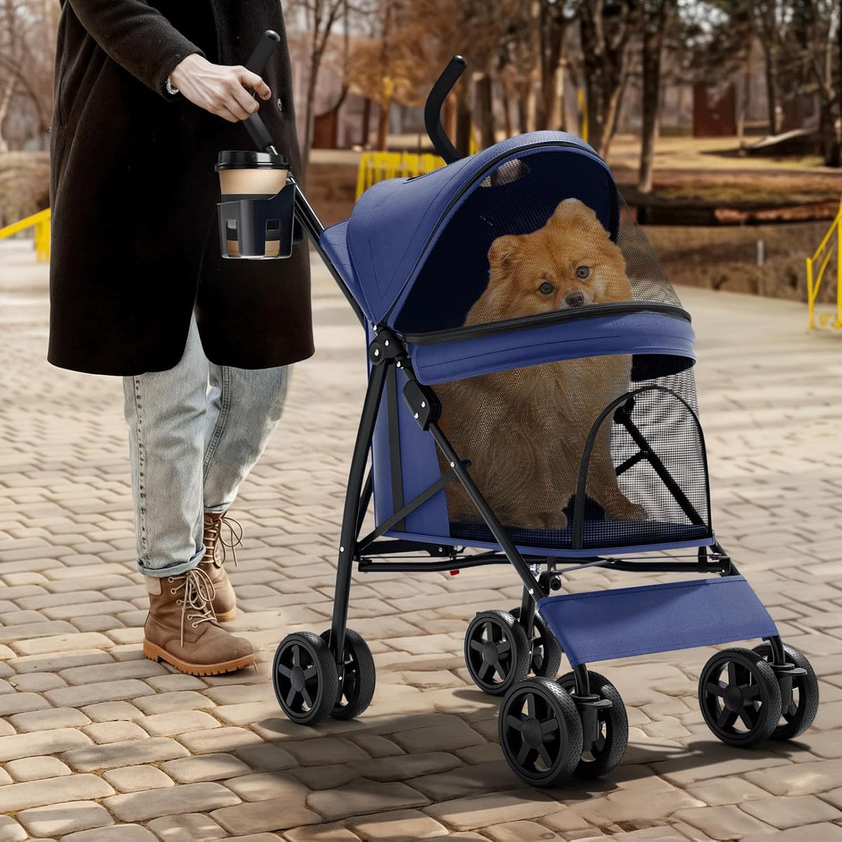 Magshion Compact Pet Stroller for Small-Medium Dogs/Cats up to 22lbs, 4-Wheel Lightweight Umbrella