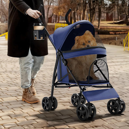 Magshion Compact Pet Stroller for Small-Medium Dogs/Cats up to 22lbs, 4-Wheel Lightweight Umbrella
