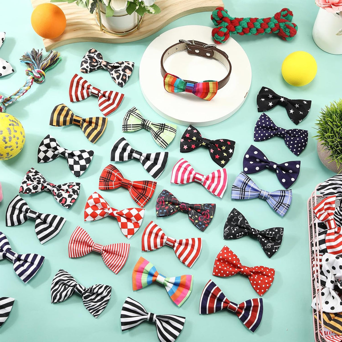 Reginary 50 Pieces Dog Bow Ties Pet Collar Bow Puppy Collar Attachment with Rubber Bands for Small