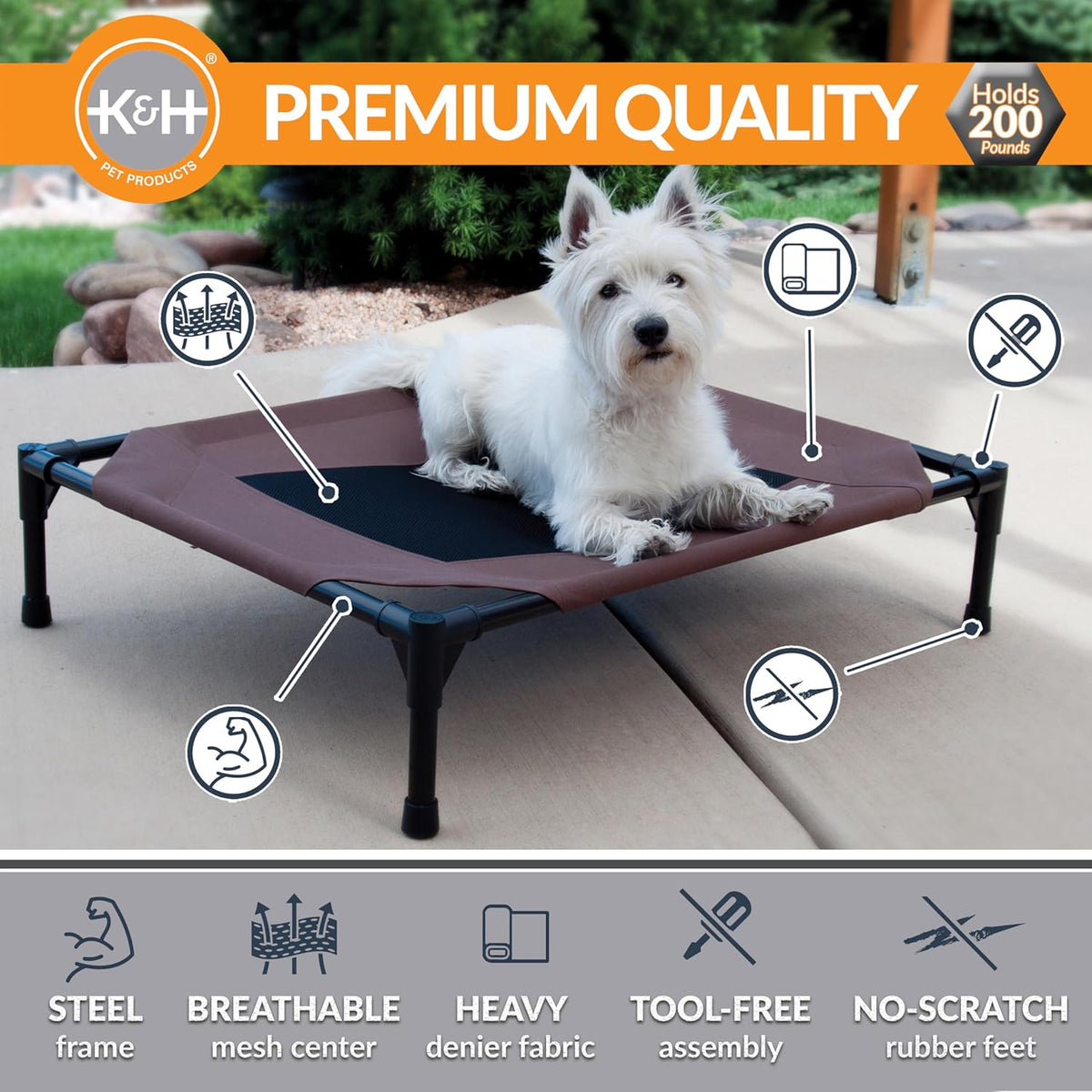 K&H Pet Products Outdoor Elevated Dog Cot, Breathable Cooling Elevated Cot Hammock Pet Bed for