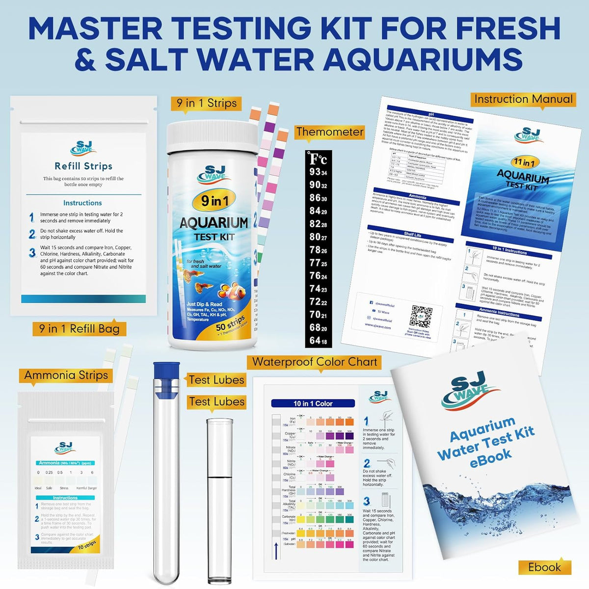 11 in 1 - Aquarium Test Strips | 950 Tests - 150 Strips | Fish Tank Aquariums Water Test Kit &