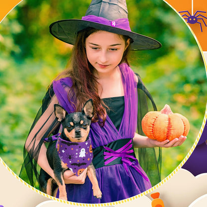 Abbylike 50 Pcs Halloween Dog Bandanas Bulk Pumpkin Bandanas for Dogs Triangle Kerchief Bibs Scarf