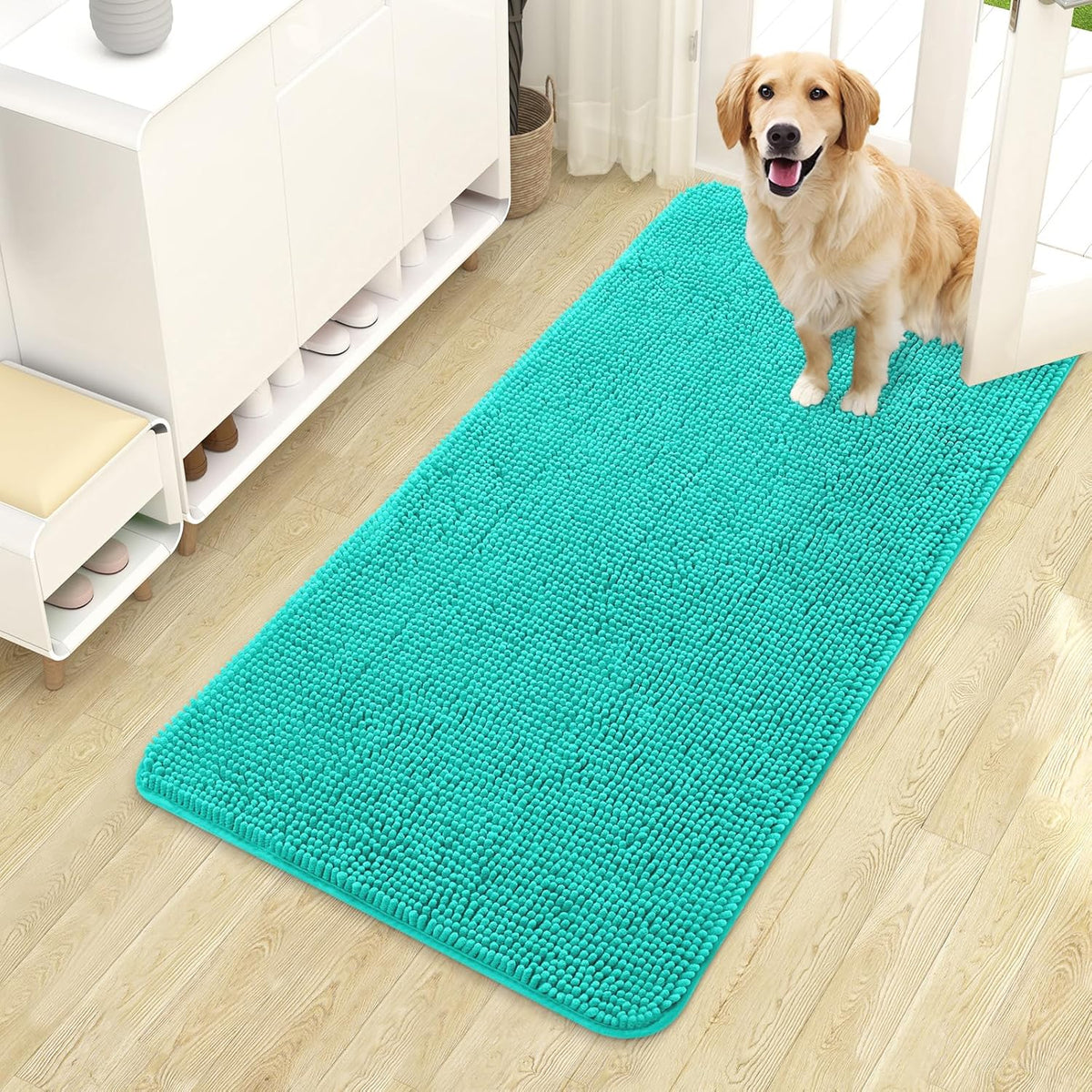 OLANLY Dog Door Mat for Muddy Paws 44x24, Absorbs Moisture and Dirt, Absorbent Non-Slip Washable