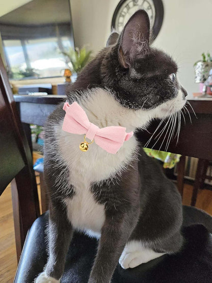 2 Pack Soft Corduroy Cat Collars with Bow Tie & Bell, Adjustable Breakaway Cotton Kitty Bowtie