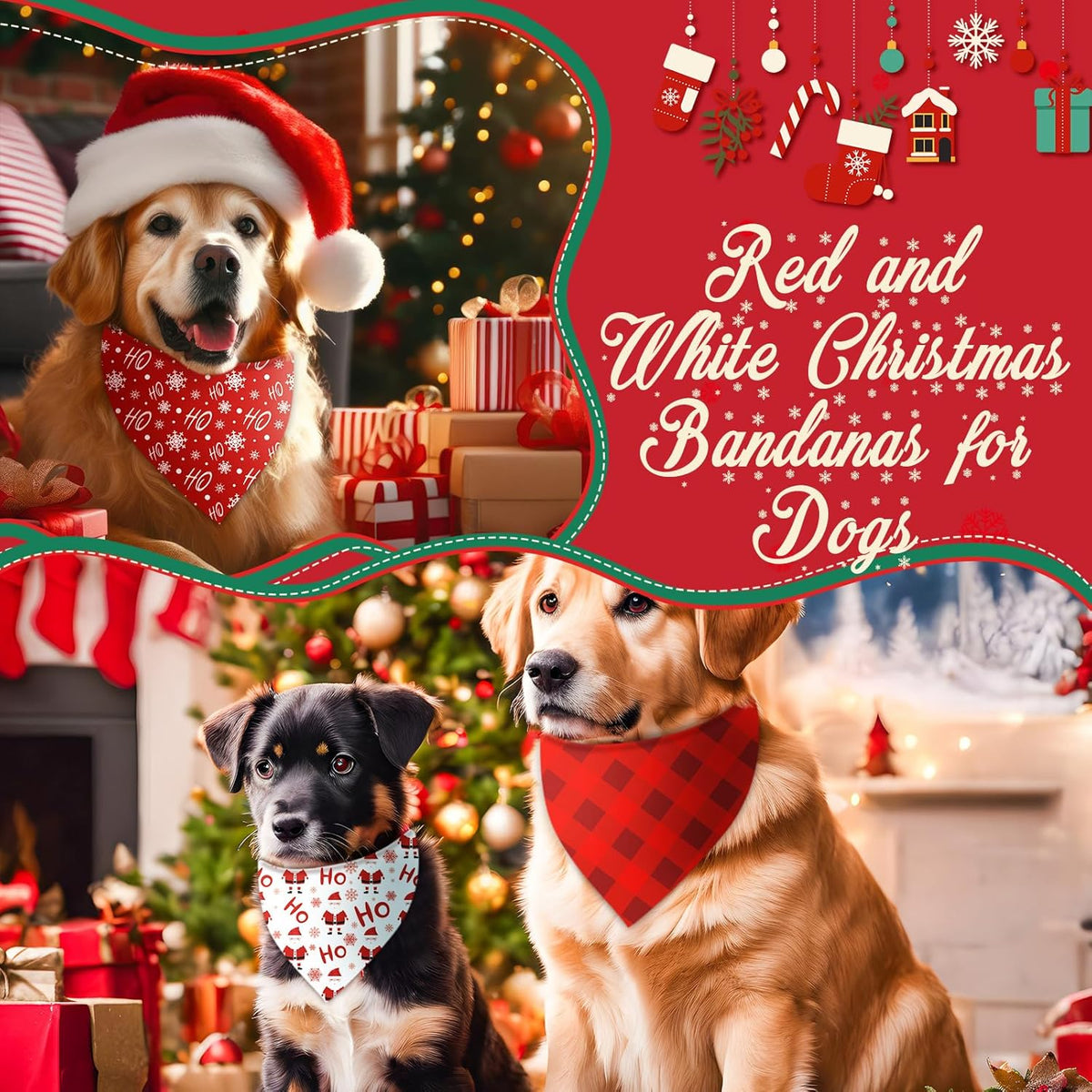 Chunful 100 Pieces Christmas Dog Bandanas Bulk Red and White Xmas Bandanas for Dogs Triangle Scarf