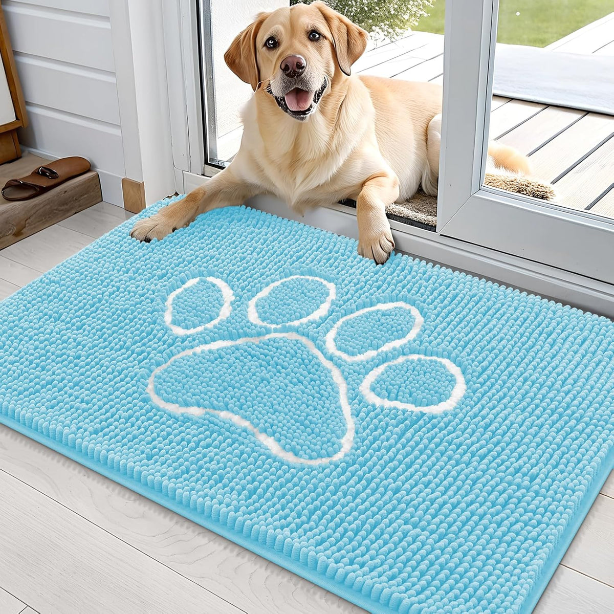 OLANLY Door Mat for Muddy Dog Paws 36x24, Ultra Absorbent Chenille Mud Doormat with Paw Print