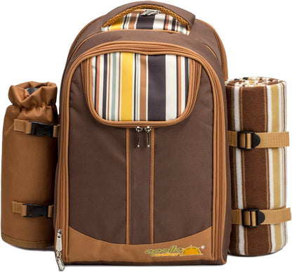 apollo walker Picnic Backpack Bag for 2 Person with Cooler Compartment, Detachable Bottle/Wine