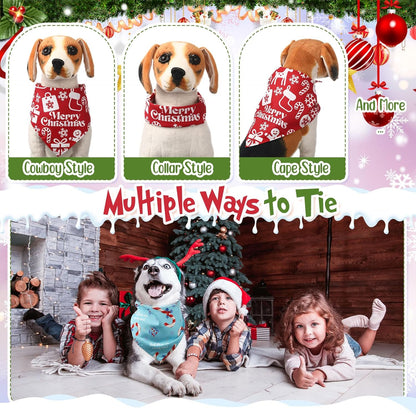 Abbylike 50 Pcs Christmas Dog Bandanas Bulk Pet Scarfs Triangle Bibs Adjustable Washable Puppy
