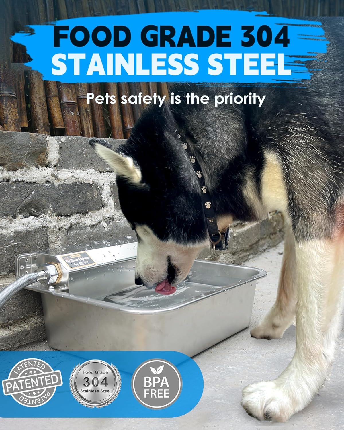 Automatic Dog Water Dispenser, 2 Gallons 304 Stainless Steel Dog Water Bowl for Indoor/Outdoor