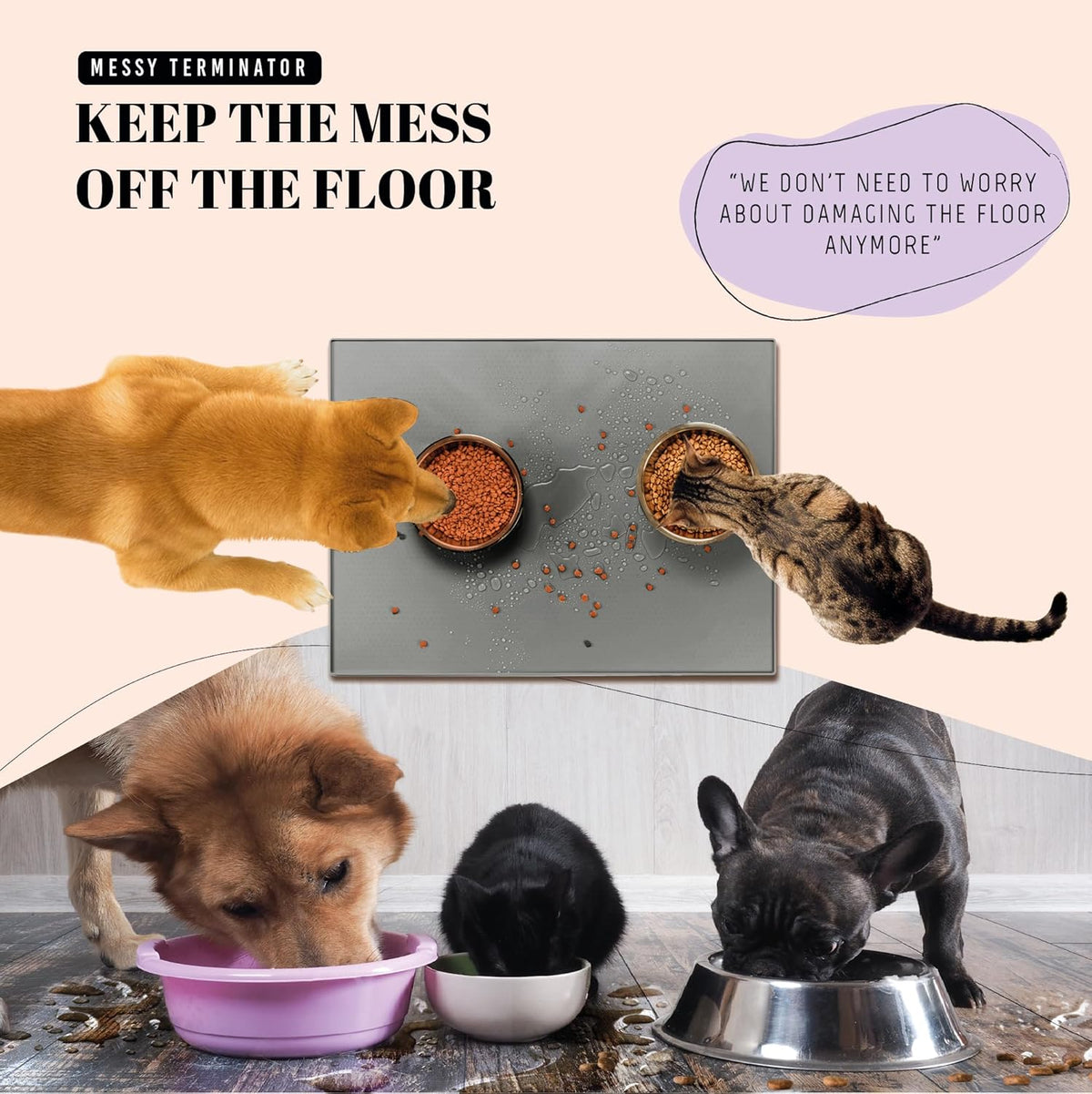 AVERYDAY 32x24'' Silicone Dog Mat for Food and Water, 0.63'' Edge Dog Food Bowl Mats for Floor
