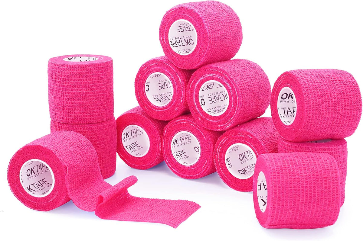 OK TAPE Self Adherent Cohesive Bandages Wrap - 12Packs, 2" x 5 Yards, Non-Woven Self Adhesive