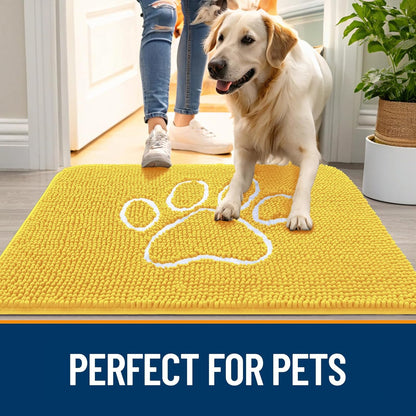 OLANLY Door Mat for Muddy Dog Paws 30x20, Ultra Absorbent Chenille Mud Doormat with Paw Print