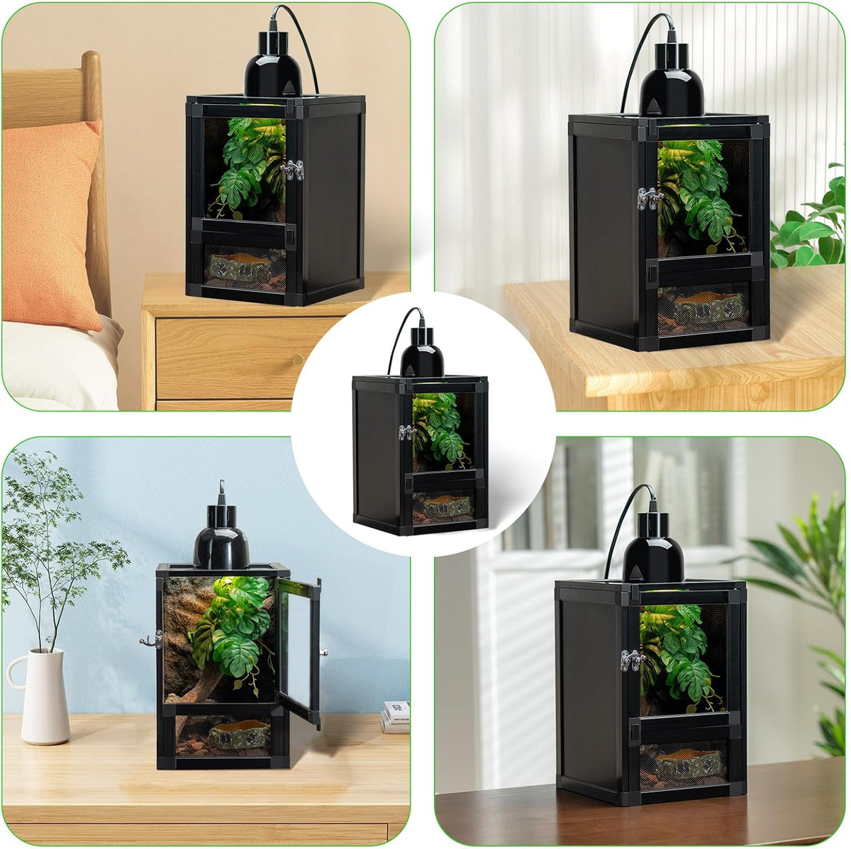 8" x 8" x 12" Small Reptile Cage, Rainforest Habitat with Screen Door, Ventilated Terrarium for
