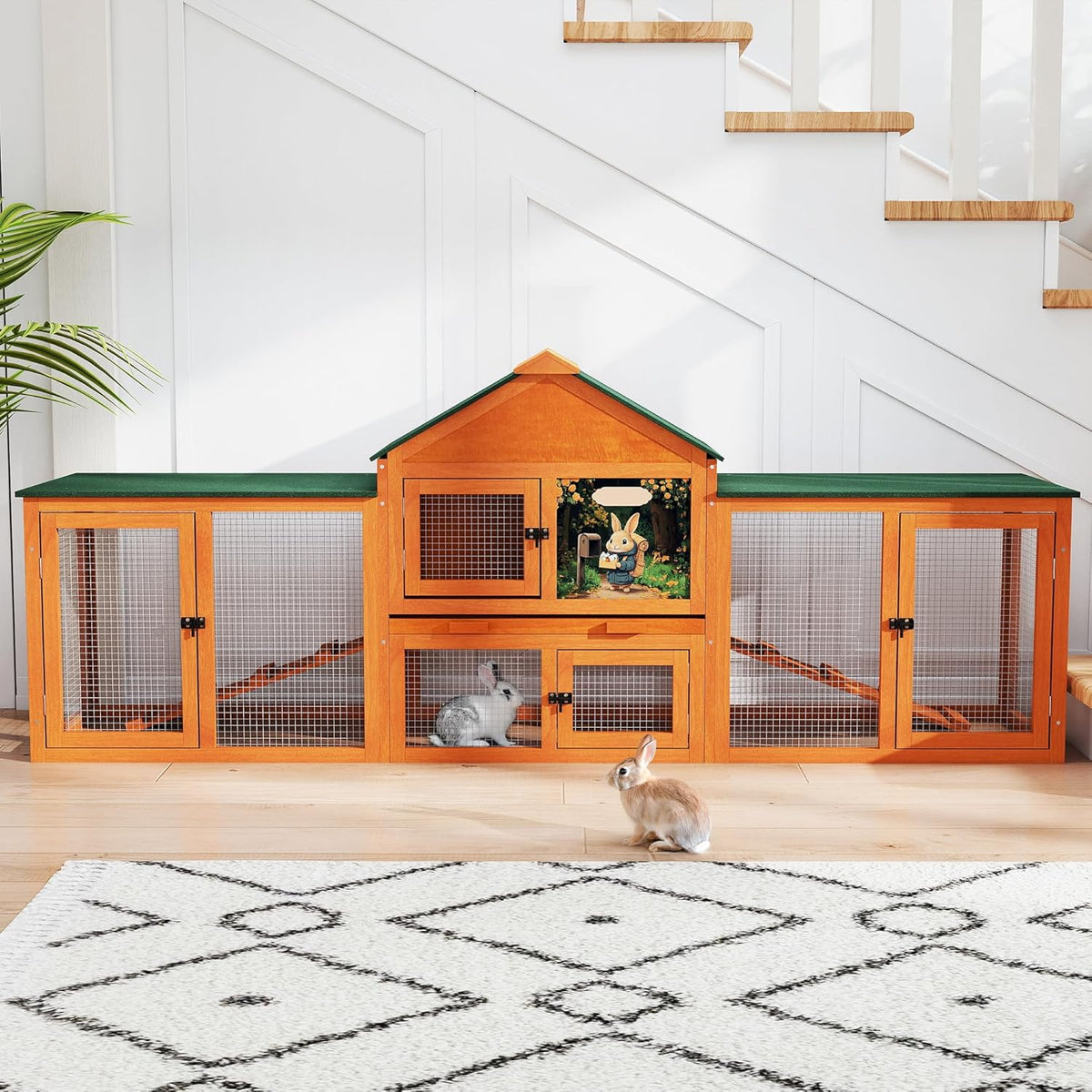 COZIWOW 82” Extra Large Fashion Wooden Outdoor Rabbit Hutch Bunny Cage Indoor Easy to Assemble and
