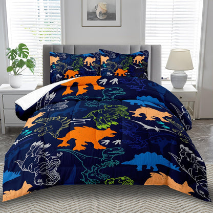 Blue Dinosaur Comforter Set Twin Boys,Cute Dinosaur Bedding Set Twin for Kids,Kawaii Dragon