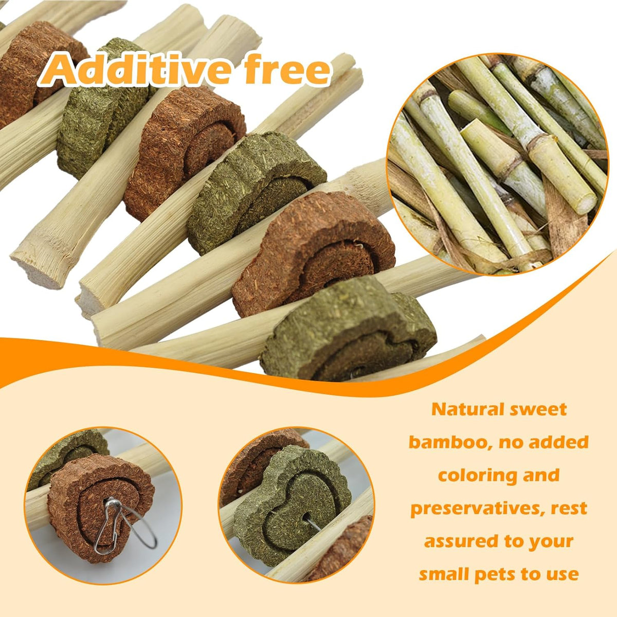 4 PCS Rabbit Chew Toys for Teeth Grinding, Delicious Bunny Cage Hanging Chew Toys, Natural Sweet