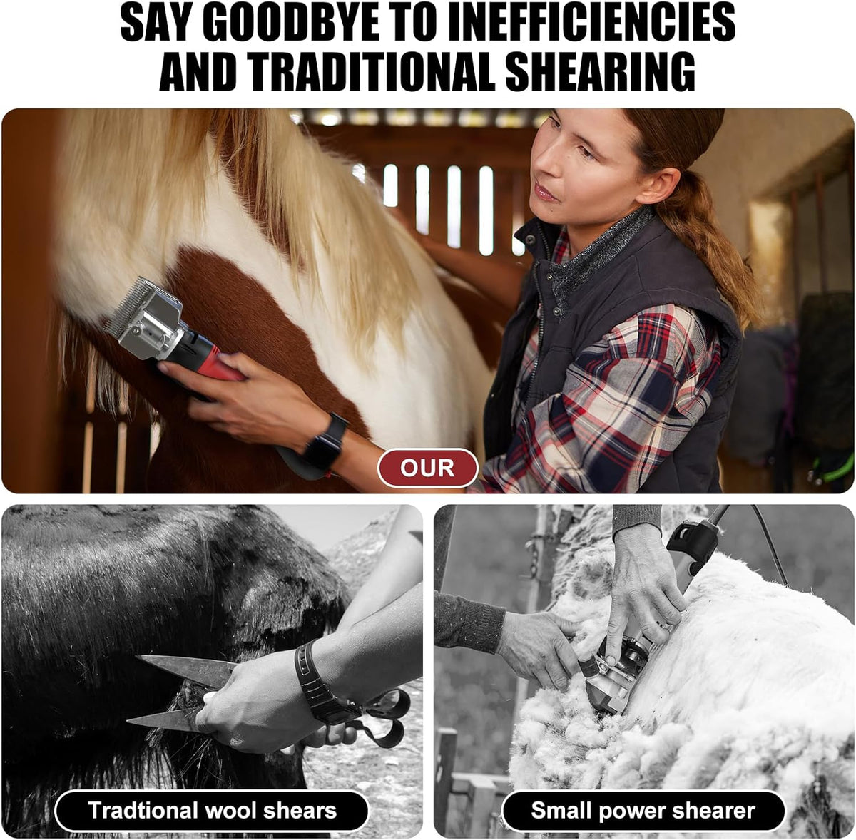 Horse Clippers,600W Professional Electric Horse Grooming Kit, Shaving Equine Clippers for Horses