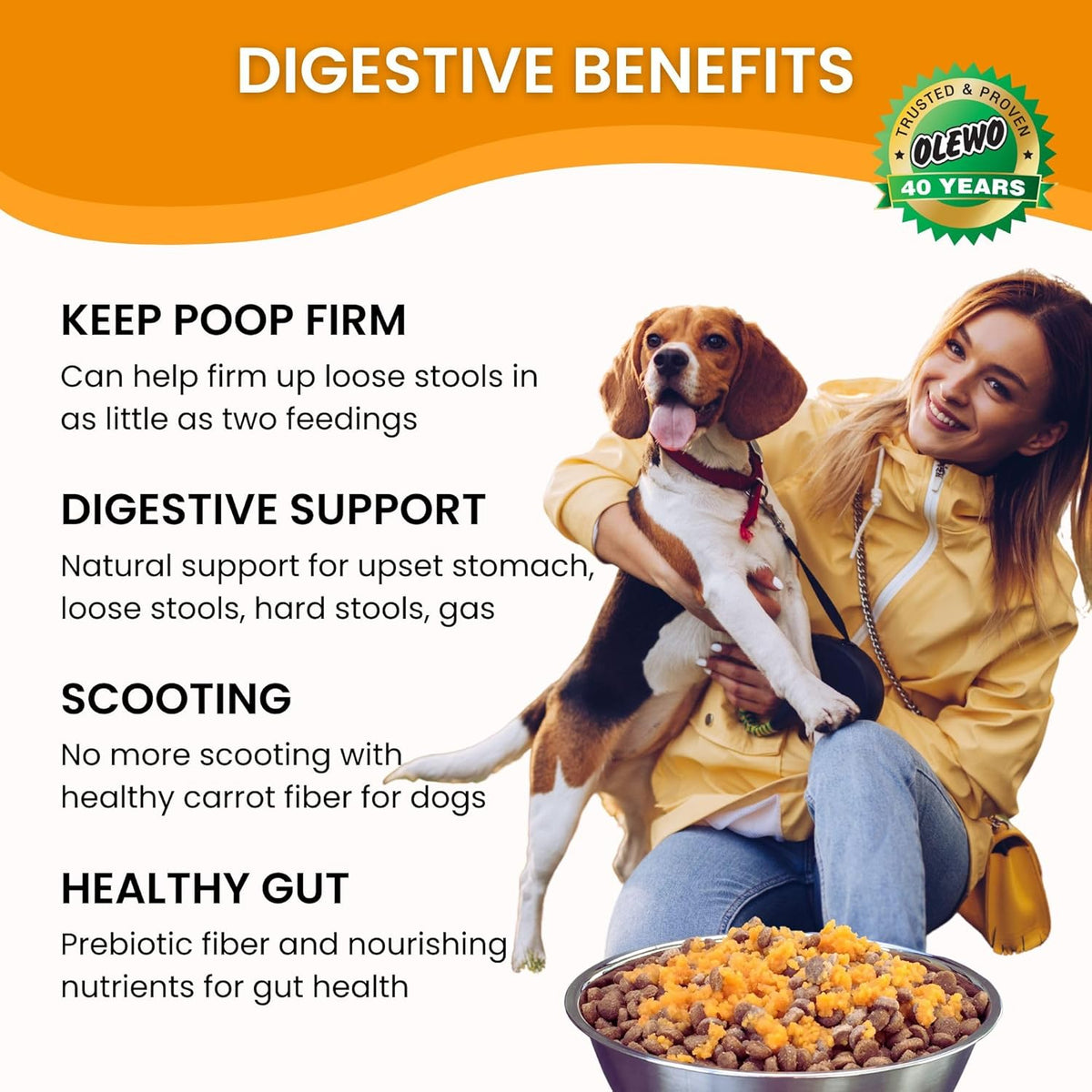 Olewo Original Carrots for Dogs – Fiber for Perfect Poop, Dehydrated Dog Food Toppers for Picky