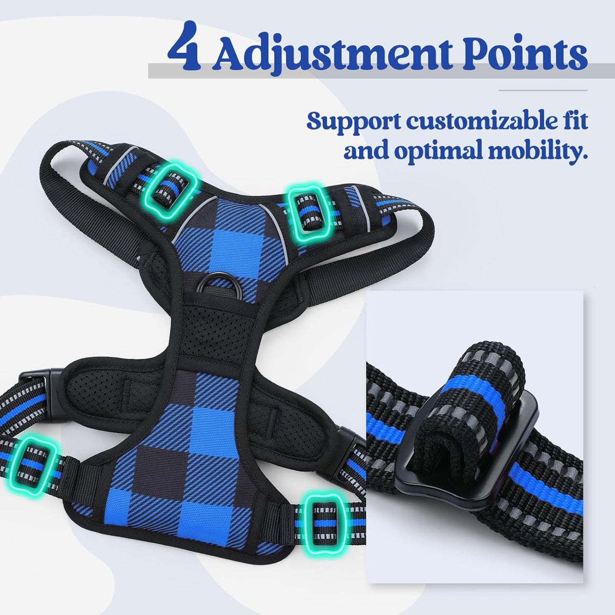 rabbitgoo Dog Harness No Pull with 2 Leash Clips, Adjustable Soft Padded, Reflective Oxford No