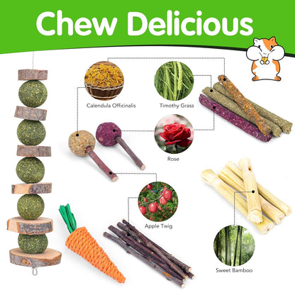 VESPRO Bunny Teys for Rabbits Hamster/Guinea Pig Toys Natural Timothy Hay Sticks chew Treats and