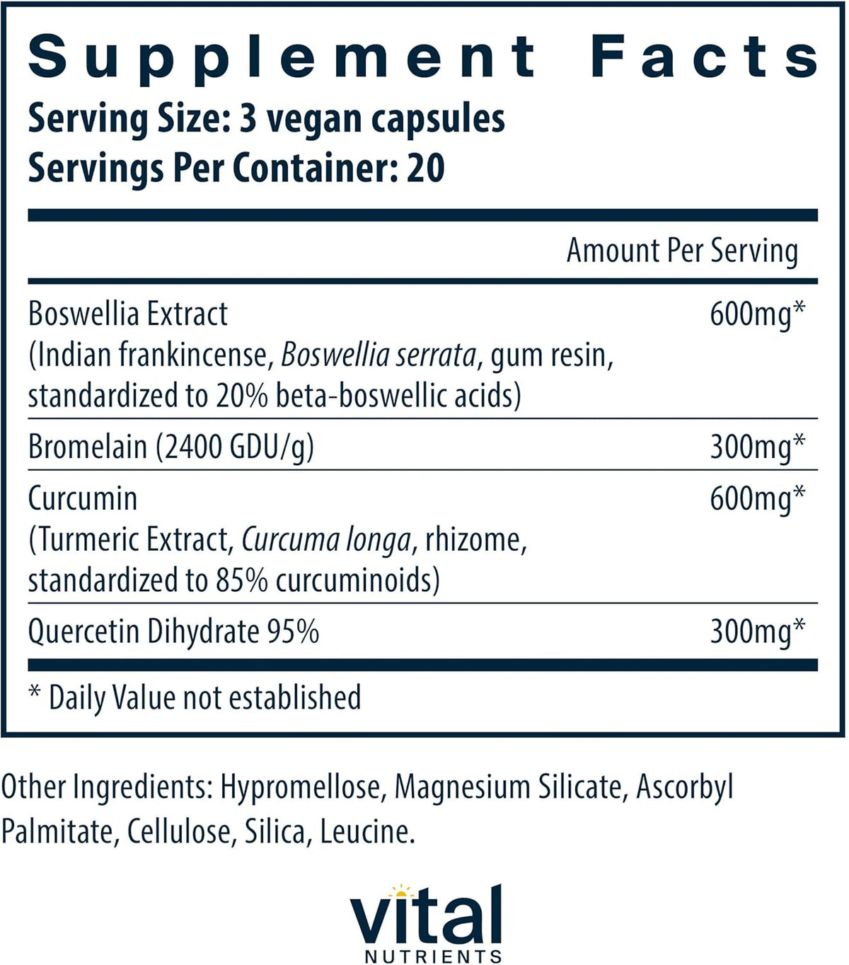 Vital Nutrients BCQ | Vegan Boswellia, Bromelain, Curcumin & Quercetin Supplement | Joint Support