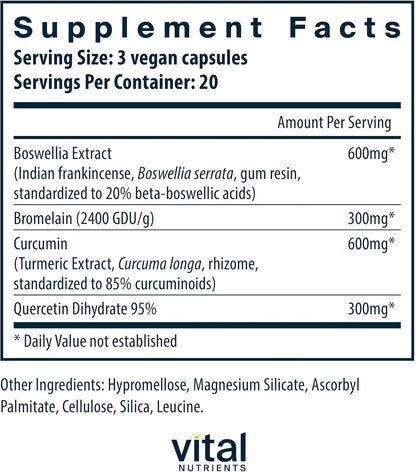 Vital Nutrients BCQ | Vegan Boswellia, Bromelain, Curcumin & Quercetin Supplement | Joint Support