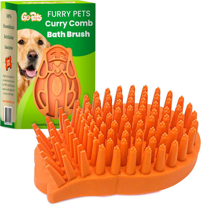 GoPets Curry Comb Bath Brush for Cleaning & Grooming, Silicone Shampoo Scrubber for Shedding &