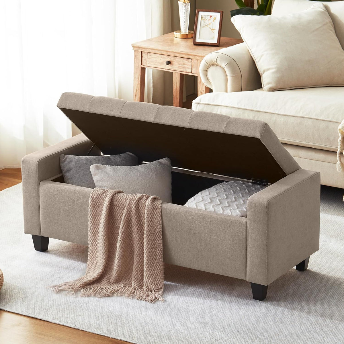 Ottoman with Storage, 48.8" Fabric Storage Ottoman Bench with Hinge, Bedroom Bench, Upholstered