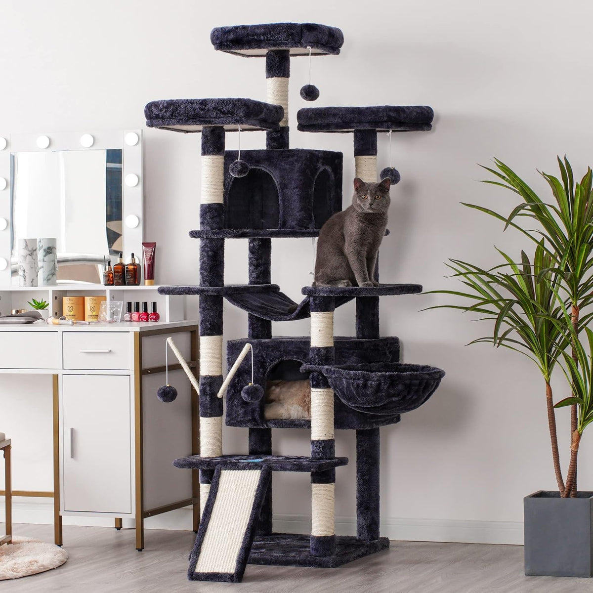 Hey-brother Cat Tree, 71 inches XL Large Cat Tower for Indoor Cats, Multi-Level Cat House with 3