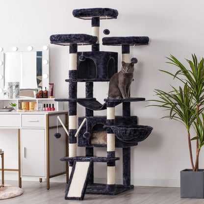 Hey-brother Cat Tree, 71 inches XL Large Cat Tower for Indoor Cats, Multi-Level Cat House with 3
