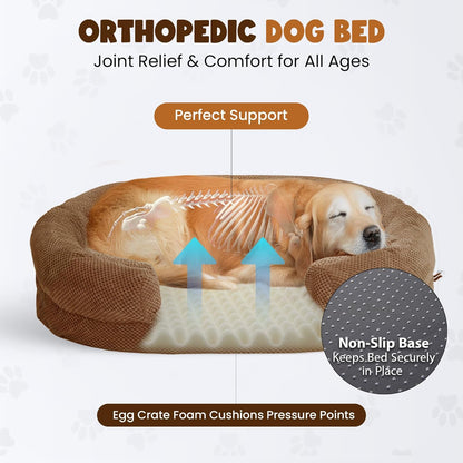 XXL Dog Bed for Extra Large Dogs – Orthopedic Egg Crate Foam Couch with Bolster, 4.7-inch Thick