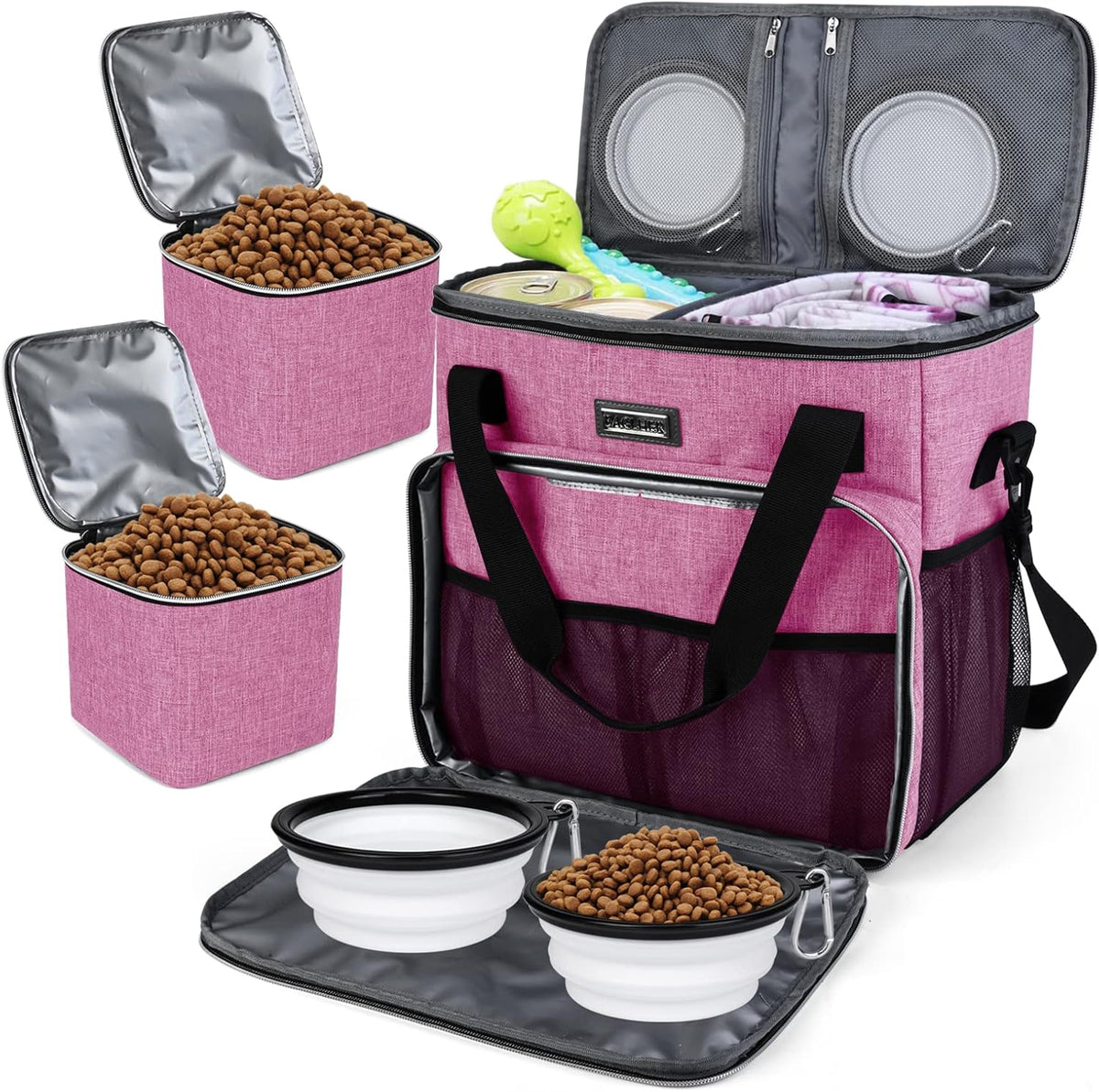 BAGLHER Dog Travel Bag, Pet Travel Bag (ALL Pet Travel Supplies), With 2 Pet Food Containers and 2