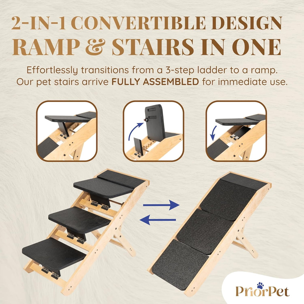 Dog Steps for Bed & Couch 2-in-1 Dog Stairs/Ramp - Height Adjustable Dog Ramp for Couch 7” - 20”