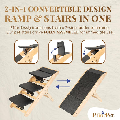 Dog Steps for Bed & Couch 2-in-1 Dog Stairs/Ramp - Height Adjustable Dog Ramp for Couch 7” - 20”