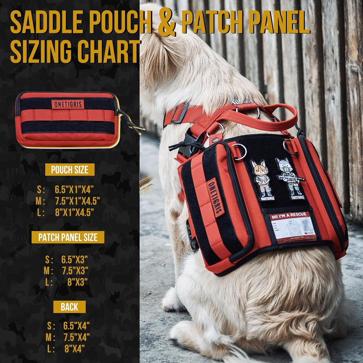 OneTigris Service Dog Vest Harness, Service Dog Cape Guardian Dog Backpack Harness with Pouches Dog