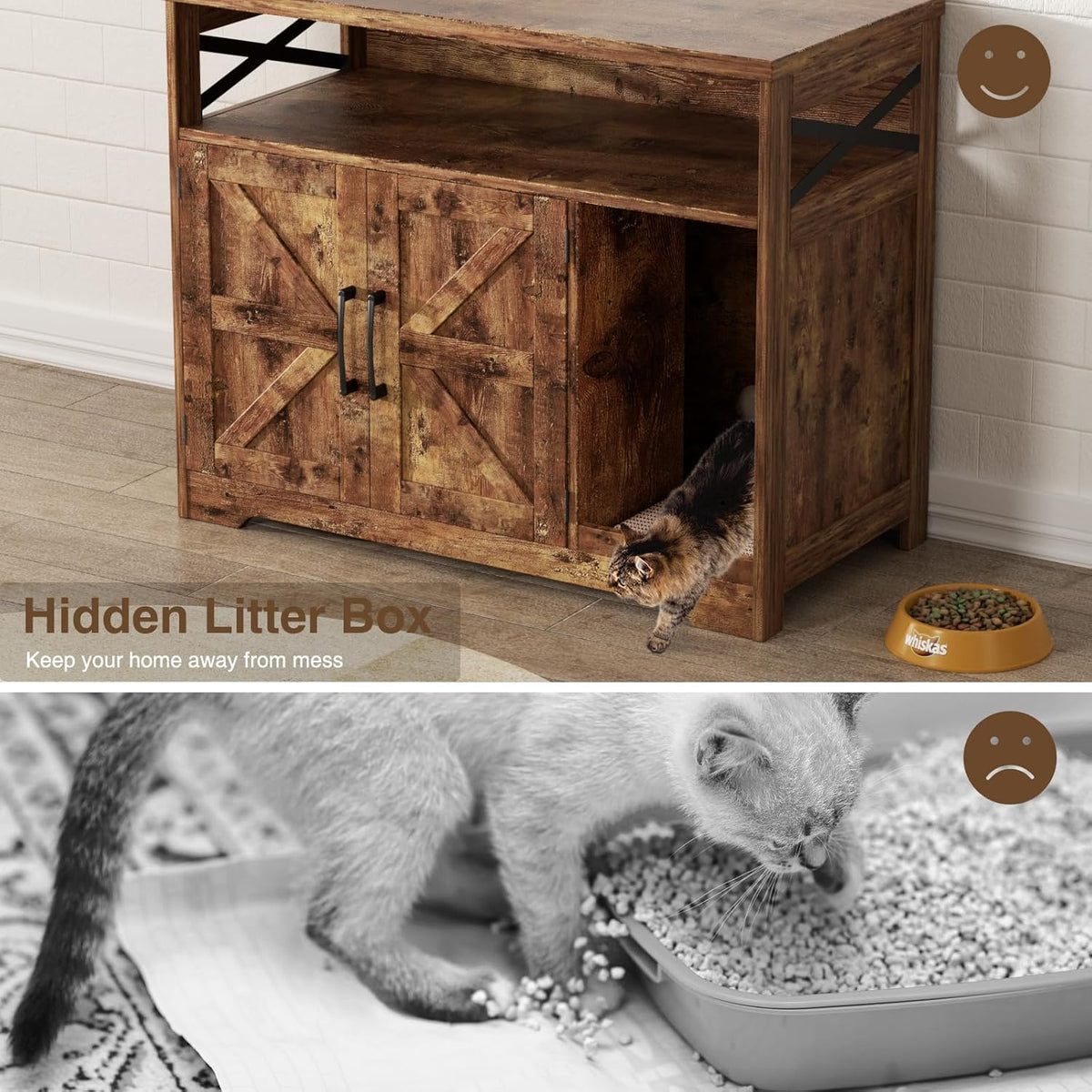 Cat Litter Box Enclosure, Hidden Litter Box Furniture with Scratch Pad, Farmhouse Indoor Cat House