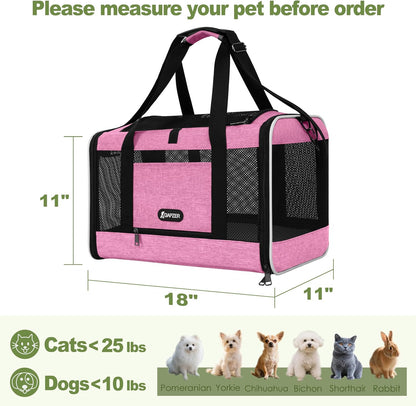 Cat Carrier 18x11x11 Delta Airline Approved, Easy Load Soft Pet Plane Travel Bag 15 pounds, Teacup