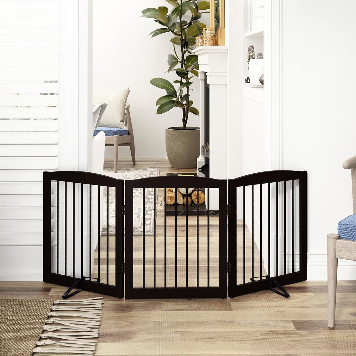 Freestanding Pet Gate for Dogs, Foldable Wooden Dog Gate for House, Indoor Dog Gate for Doorways