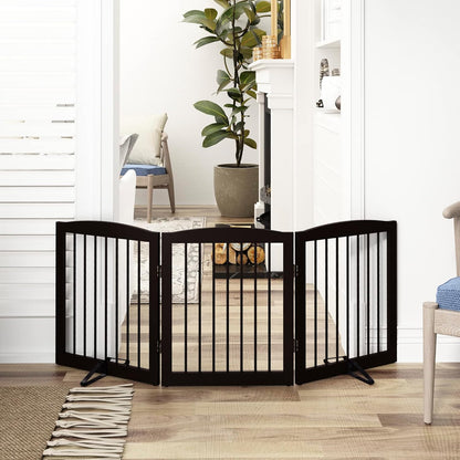 Freestanding Pet Gate for Dogs, Foldable Wooden Dog Gate for House, Indoor Dog Gate for Doorways