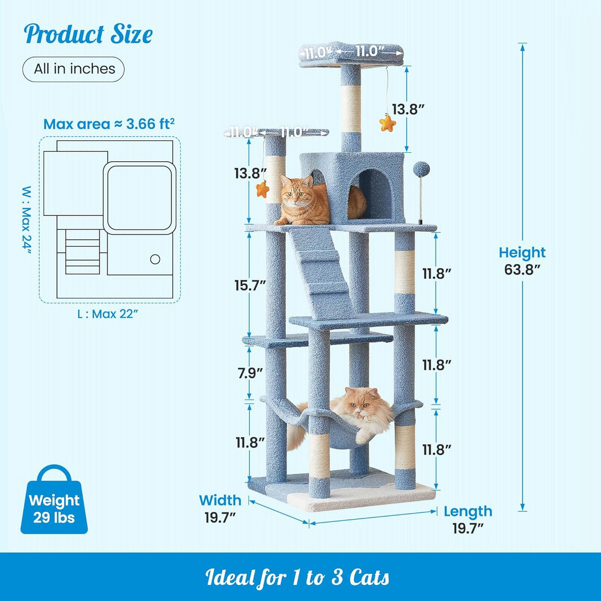 MWPO Ocean-Themed Cat Tree for Indoor Cats, 63.8 Inches Multi-Level Tower with Sisal-Covered