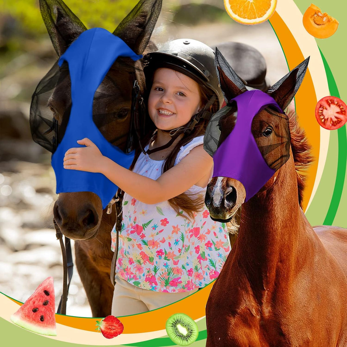 Sadnyy 6 Pcs Horse Fly Masks with Ears Comfort Breathable Mesh Fly Masks Net UV Protection Large