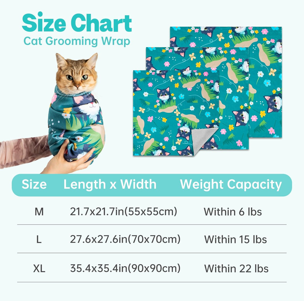 Cat Grooming Wrap, Cat Wrap for Cutting Nails, Self-Adherent Fabric Wrap for Cats, Cat Burrito Wrap