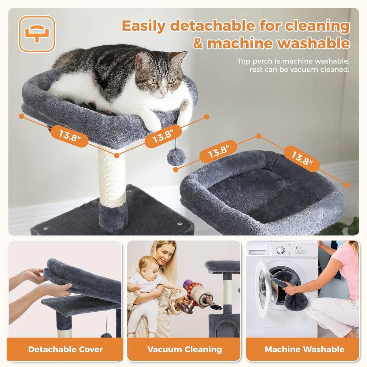 PAWZ Road 70 Inch Cat Tower, Tall Cat Tree with 2 Cozy Condos, 2 Plush Perch, Large Basket, 2