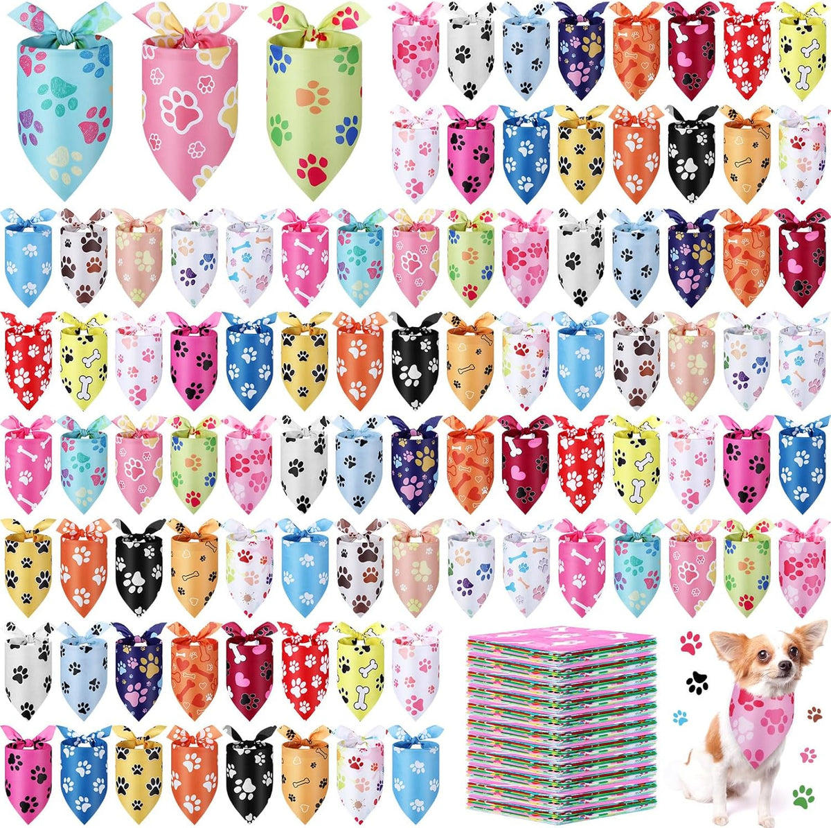 Abbylike 200 Pcs Halloween Paw Print Dog Bandanas Bulk Cute Footprint Bandanas for Dogs Triangle