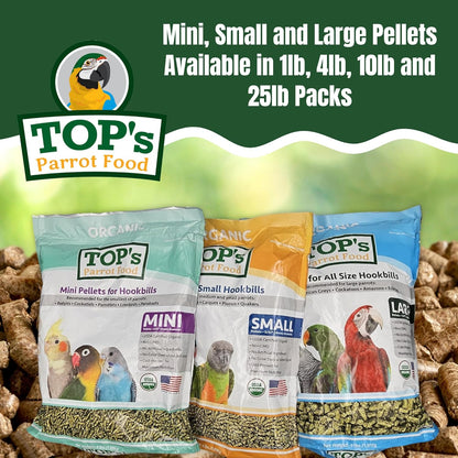 TOP's Parrot Food Pellets Hookbills, Small, Medium and Large Parrots - Non-GMO, Peanut Soy & Corn