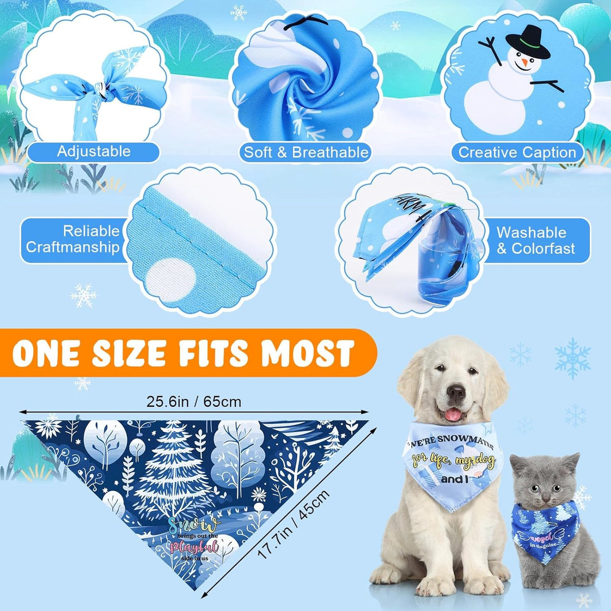 Abbylike 50 Pcs Winter Dog Bandanas Bulk Pet Scarfs Triangle Bibs Adjustable Washable Puppy